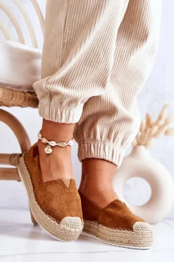 Discount Zamszowe Espadryle Wsuwane Camel Lesley Damskie Czarne Espadryle