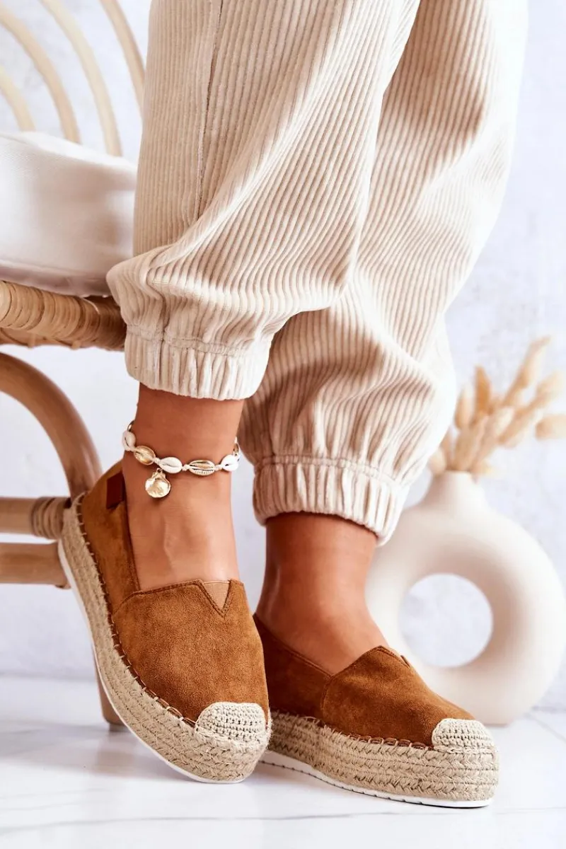 Discount Zamszowe Espadryle Wsuwane Camel Lesley Damskie Czarne Espadryle