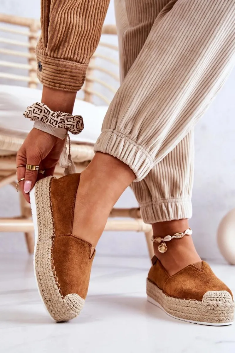 Discount Zamszowe Espadryle Wsuwane Camel Lesley Damskie Czarne Espadryle
