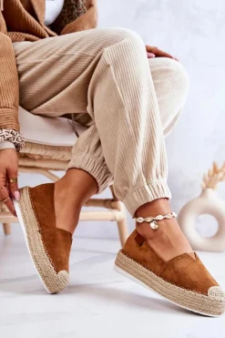 Discount Zamszowe Espadryle Wsuwane Camel Lesley Damskie Czarne Espadryle