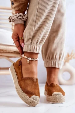 Discount Zamszowe Espadryle Wsuwane Camel Lesley Damskie Czarne Espadryle