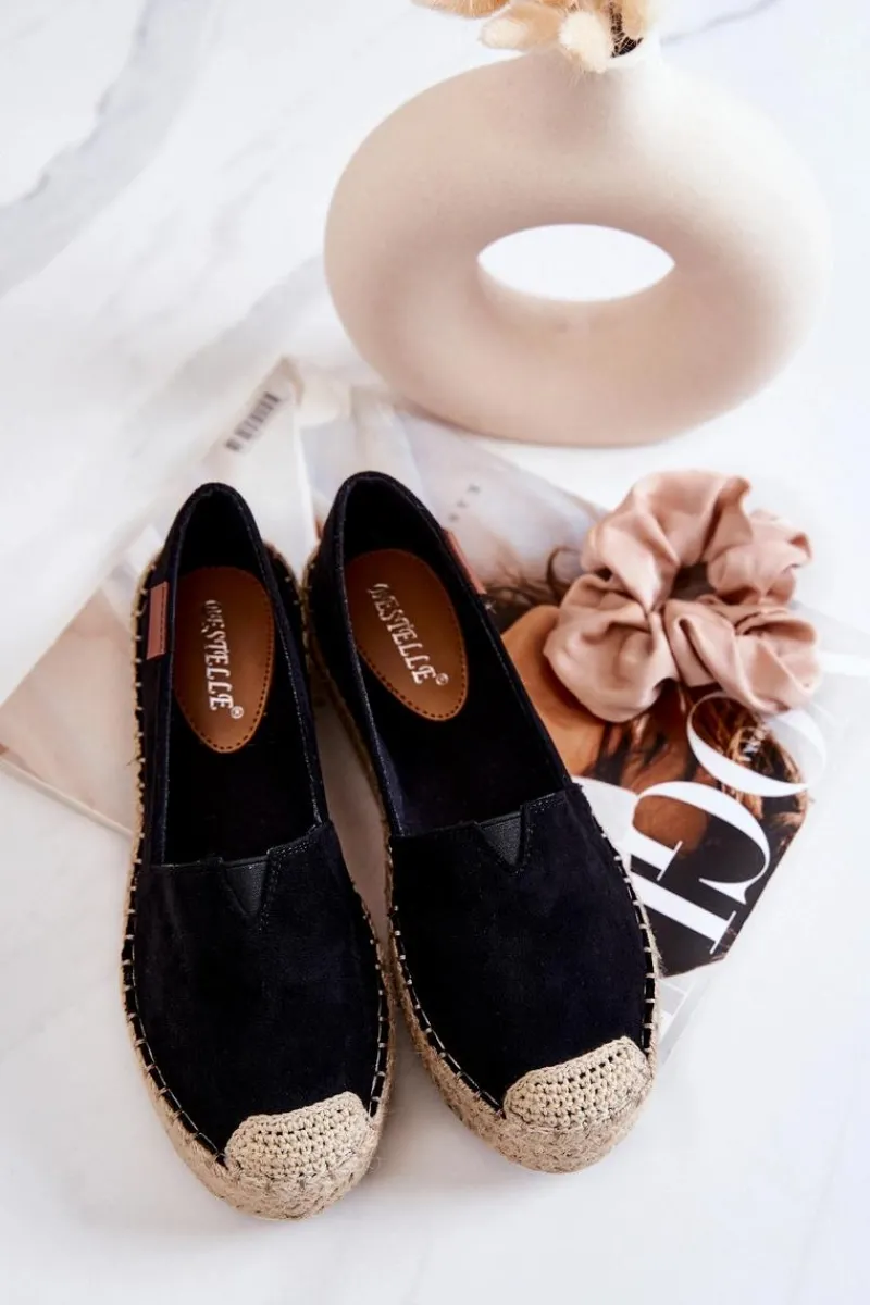 Best Zamszowe Espadryle Wsuwane Czarne Lesley Damskie Czarne Espadryle