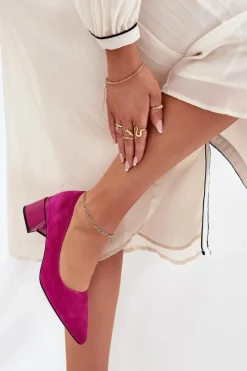 Zamszowe Gładkie Czółenka Ze Szpiczastymi Noskami Vinceza 66736 Fuksja Damskie Czółenka Zamszowe|Czółenka Na Słupku