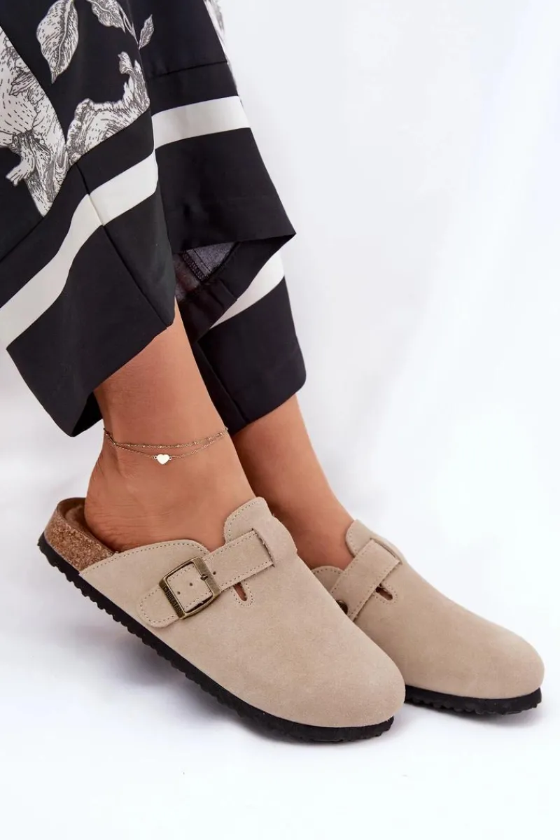 Clearance Zamszowe Klapki Chodaki Damskie Z Klamrą Big Star RR274A385 Beżowe Damskie Klapki Damskie Big Star|Klapki Na Platformie