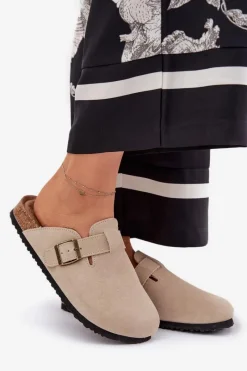 Clearance Zamszowe Klapki Chodaki Damskie Z Klamrą Big Star RR274A385 Beżowe Damskie Klapki Damskie Big Star|Klapki Na Platformie