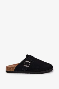 Outlet Zamszowe Klapki Chodaki Damskie Z Klamrą Big Star RR274A384 Czarne Damskie Klapki Damskie Big Star|Klapki Na Platformie