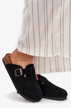 Outlet Zamszowe Klapki Chodaki Damskie Z Klamrą Big Star RR274A384 Czarne Damskie Klapki Damskie Big Star|Klapki Na Platformie