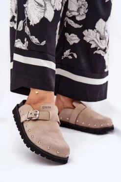 Best Zamszowe Klapki Chodaki Damskie Na Platformie Big Star RR274A376 Beżowe Damskie Klapki Damskie Big Star|Klapki Na Platformie