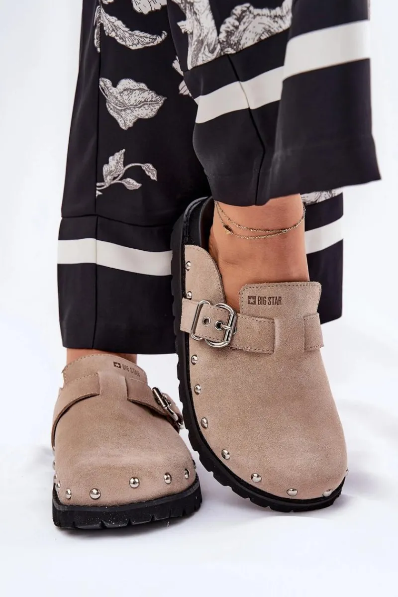 Best Zamszowe Klapki Chodaki Damskie Na Platformie Big Star RR274A376 Beżowe Damskie Klapki Damskie Big Star|Klapki Na Platformie