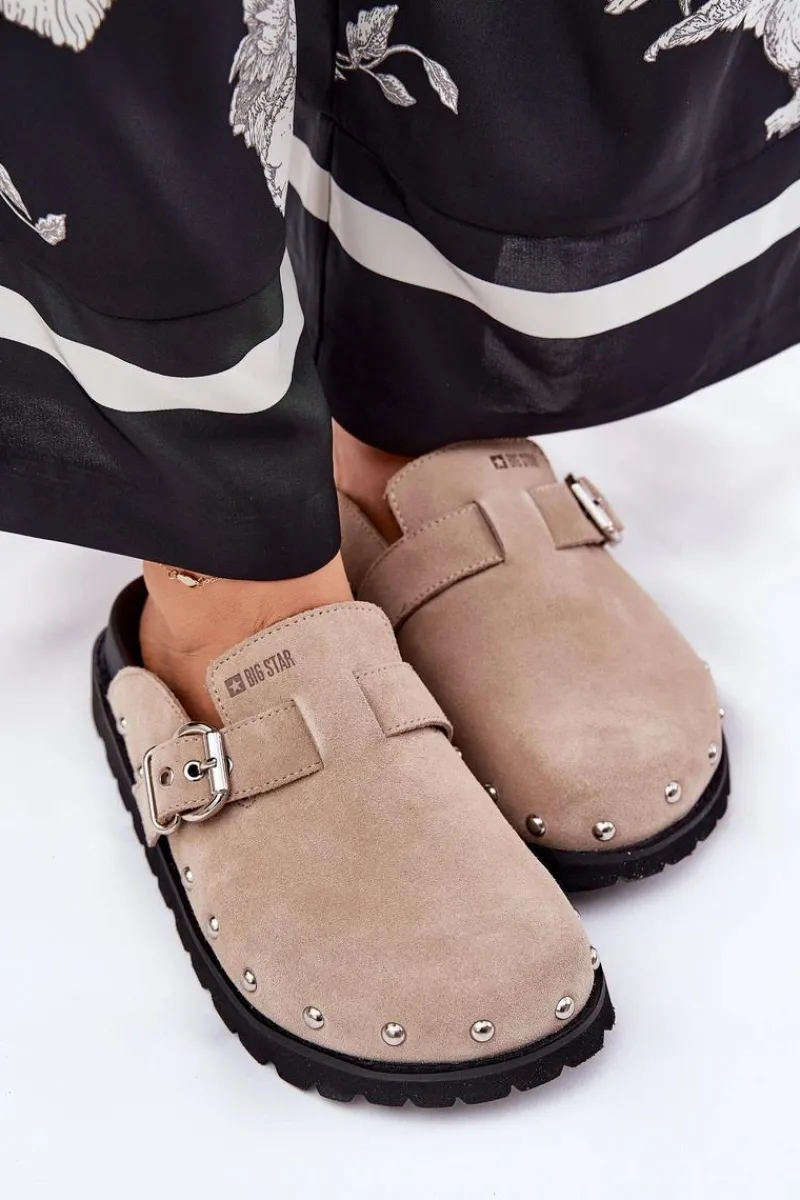 Best Zamszowe Klapki Chodaki Damskie Na Platformie Big Star RR274A376 Beżowe Damskie Klapki Damskie Big Star|Klapki Na Platformie