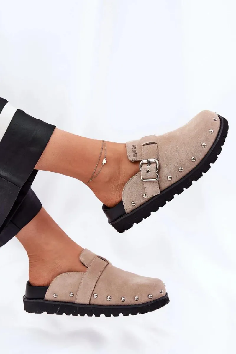 Best Zamszowe Klapki Chodaki Damskie Na Platformie Big Star RR274A376 Beżowe Damskie Klapki Damskie Big Star|Klapki Na Platformie