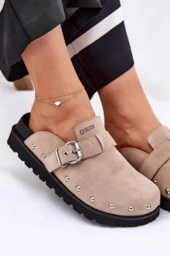 Best Zamszowe Klapki Chodaki Damskie Na Platformie Big Star RR274A376 Beżowe Damskie Klapki Damskie Big Star|Klapki Na Platformie