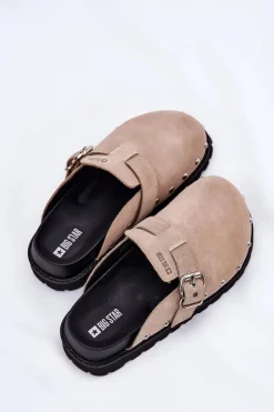 Best Zamszowe Klapki Chodaki Damskie Na Platformie Big Star RR274A376 Beżowe Damskie Klapki Damskie Big Star|Klapki Na Platformie