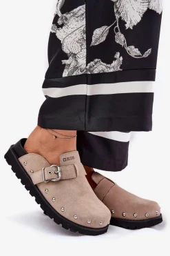 Best Zamszowe Klapki Chodaki Damskie Na Platformie Big Star RR274A376 Beżowe Damskie Klapki Damskie Big Star|Klapki Na Platformie