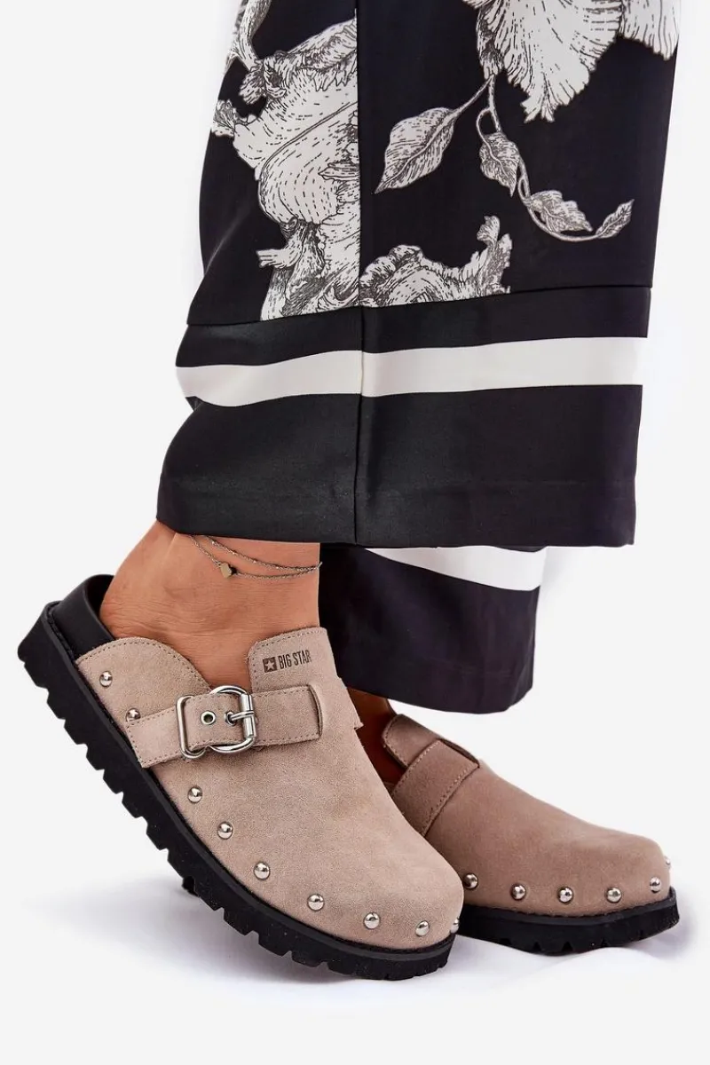 Best Zamszowe Klapki Chodaki Damskie Na Platformie Big Star RR274A376 Beżowe Damskie Klapki Damskie Big Star|Klapki Na Platformie