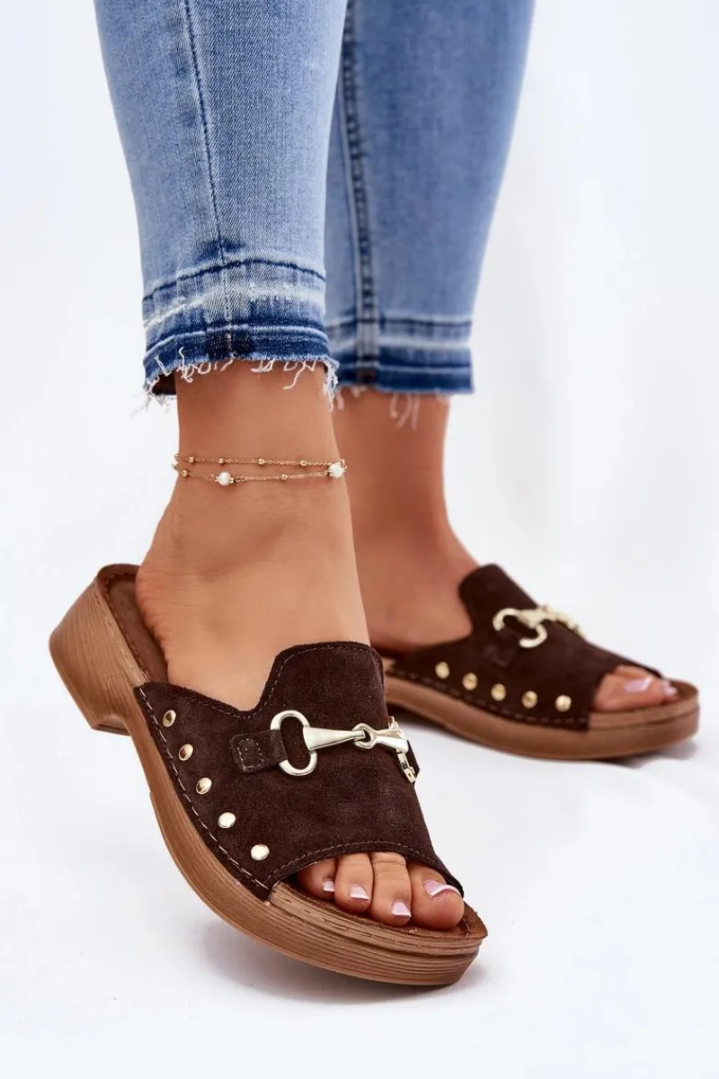 Klapki Damskie Klasyczne>INBLU Zamszowe Klapki Damskie TF0002KU Brązowe