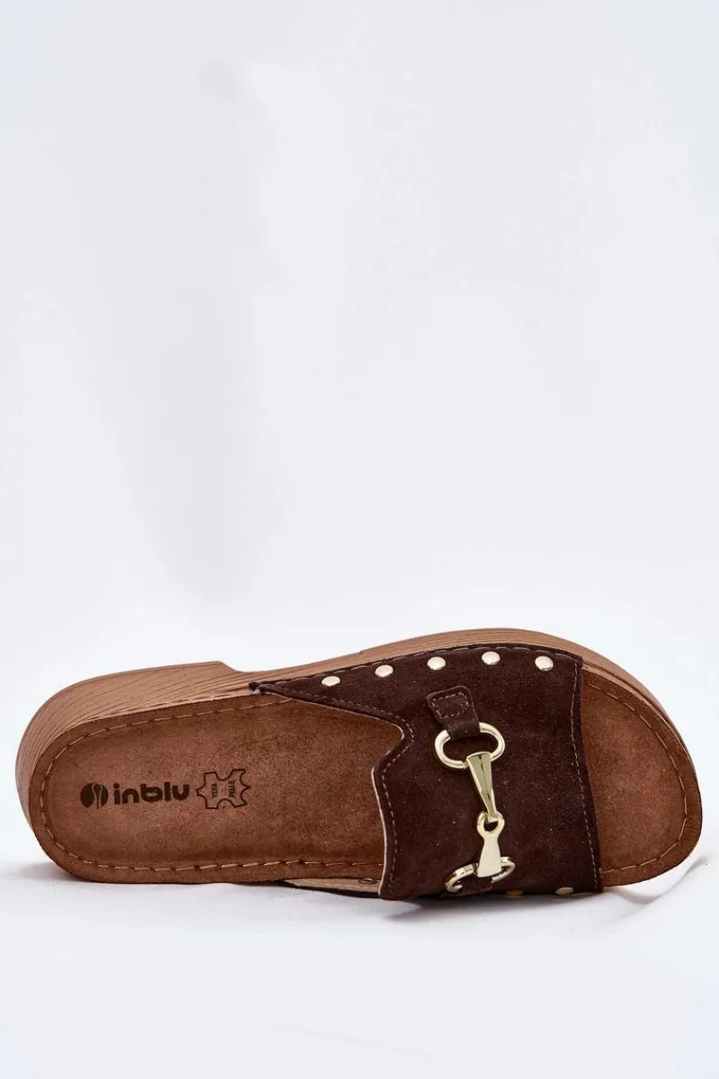 Klapki Damskie Klasyczne>INBLU Zamszowe Klapki Damskie TF0002KU Brązowe