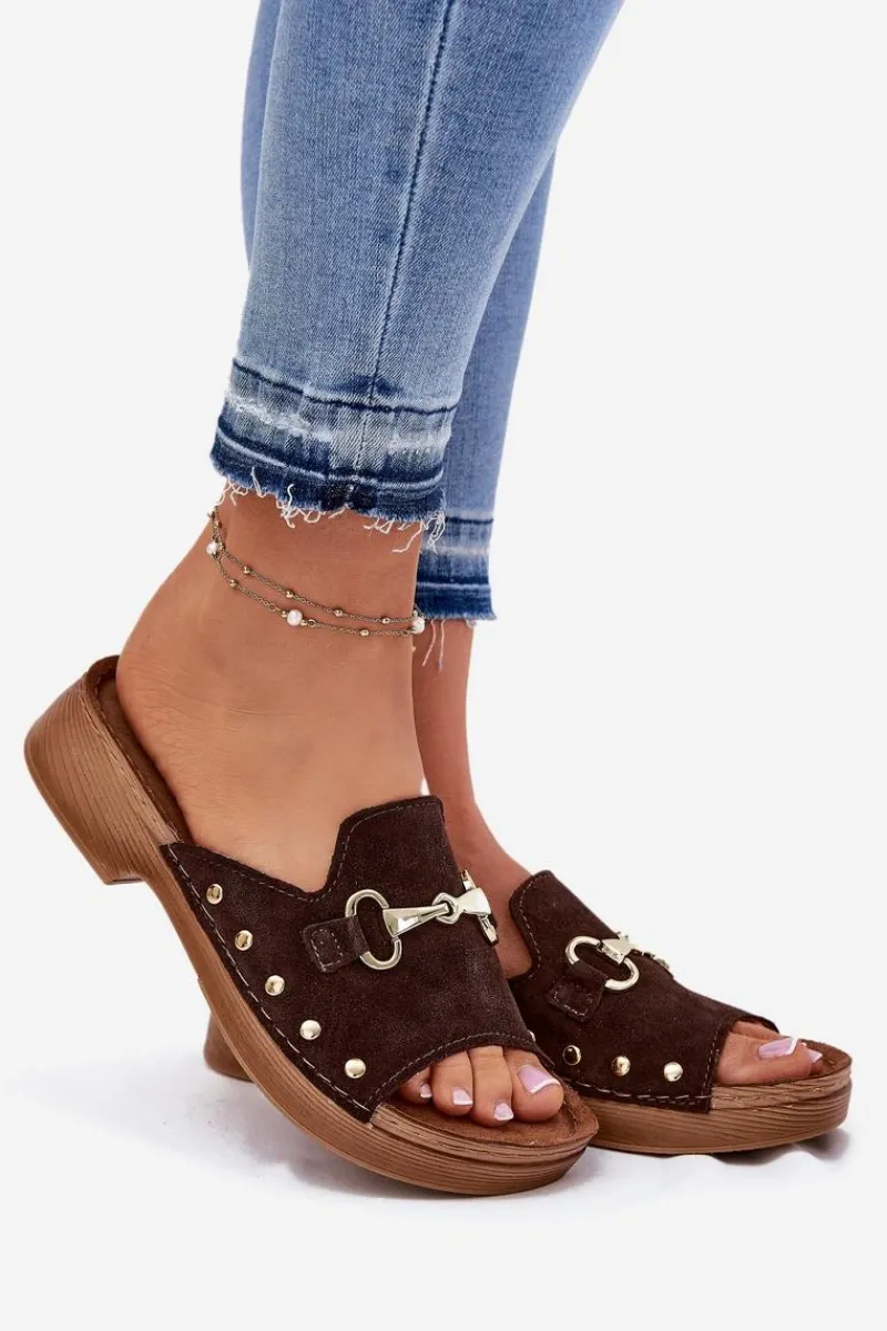 Klapki Damskie Klasyczne>INBLU Zamszowe Klapki Damskie TF0002KU Brązowe