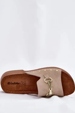 Discount Zamszowe Klapki Damskie TF0002KU Beżowe Damskie Klapki Damskie Klasyczne