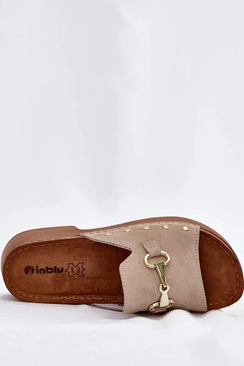 Discount Zamszowe Klapki Damskie TF0002KU Beżowe Damskie Klapki Damskie Klasyczne