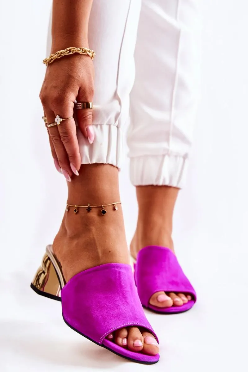 Hot Boto Zamszowe Klapki Damskie Na Obcasie Fuksja Perry