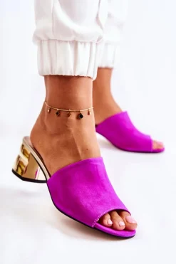 Hot Boto Zamszowe Klapki Damskie Na Obcasie Fuksja Perry