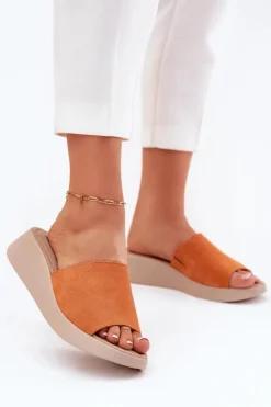 Klapki Na Koturnie|Klapki Damskie Klasyczne>Panto Fino Zamszowe Klapki Damskie Na Koturnie RR267039 Pomarańczowe