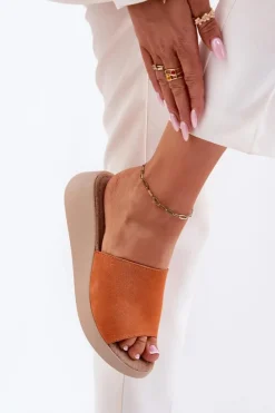 Klapki Na Koturnie|Klapki Damskie Klasyczne>Panto Fino Zamszowe Klapki Damskie Na Koturnie RR267039 Pomarańczowe