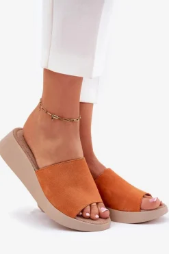 Klapki Na Koturnie|Klapki Damskie Klasyczne></noscript>Panto Fino Zamszowe Klapki Damskie Na Koturnie RR267039 Pomarańczowe