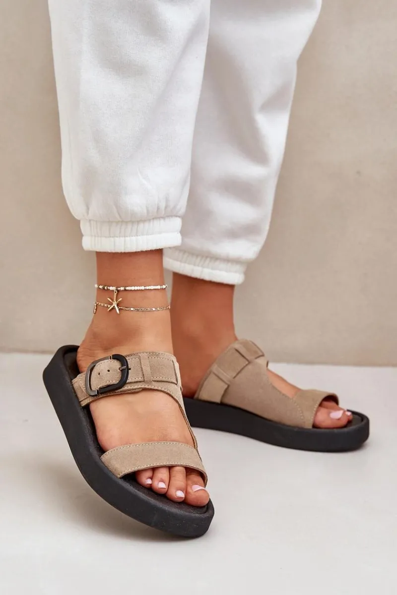 Klapki Damskie Klasyczne>Zazoo Zamszowe Klapki Damskie Na Platformie 3024 Beżowe Beżowy