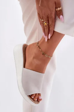 Clearance Panto Fino Zamszowe Klapki Damskie Na Koturnie RR267044 Szare