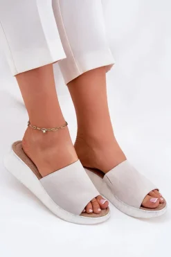 Clearance Panto Fino Zamszowe Klapki Damskie Na Koturnie RR267044 Szare