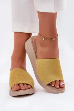 Klapki Na Koturnie|Klapki Damskie Klasyczne>Panto Fino Zamszowe Klapki Damskie Na Koturnie RR267038 Żółte