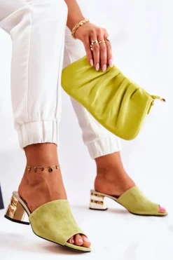 Outlet Zamszowe Klapki Damskie Na Obcasie Zielone Perry Damskie Klapki Na Obcasie|Klapki Damskie Klasyczne