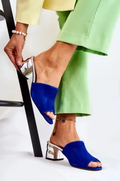 Klapki Na Obcasie|Klapki Damskie Klasyczne>Boto Zamszowe Klapki Damskie Na Obcasie Granatowe Perry