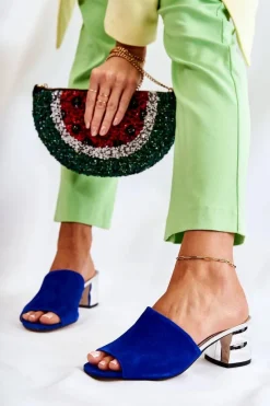 Klapki Na Obcasie|Klapki Damskie Klasyczne>Boto Zamszowe Klapki Damskie Na Obcasie Granatowe Perry