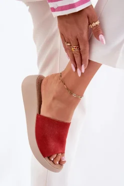 Online Panto Fino Zamszowe Klapki Damskie Na Koturnie RR267040 Czerwone