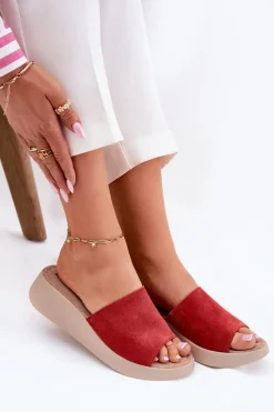 Online Panto Fino Zamszowe Klapki Damskie Na Koturnie RR267040 Czerwone