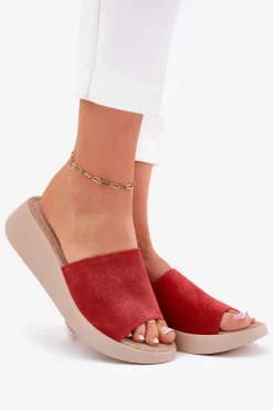 Online Panto Fino Zamszowe Klapki Damskie Na Koturnie RR267040 Czerwone