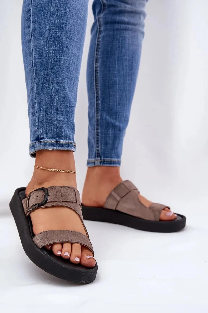 Klapki Damskie Klasyczne>Zazoo Zamszowe Klapki Damskie Na Platformie 3024 Brązowe Brązowy