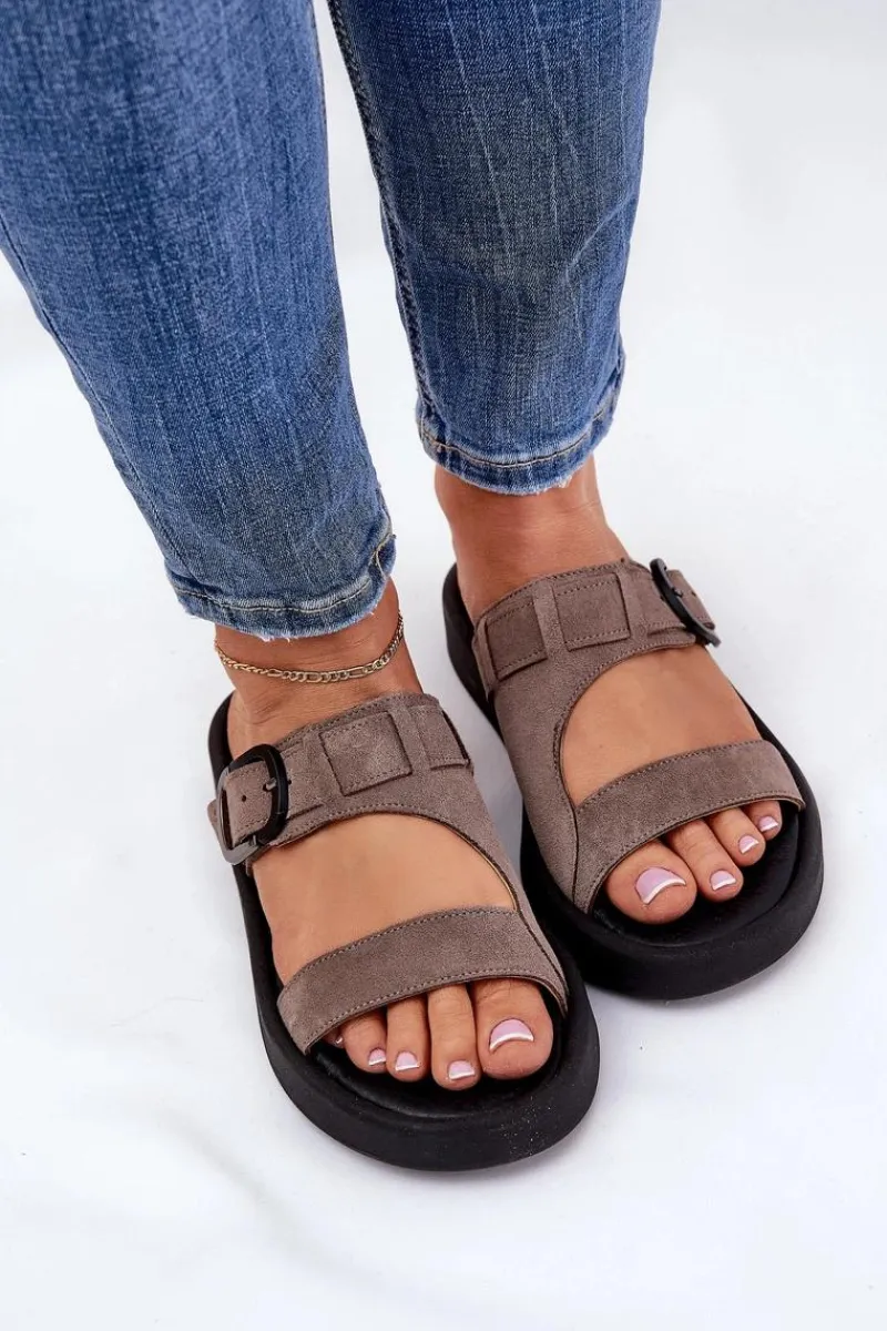 Klapki Damskie Klasyczne>Zazoo Zamszowe Klapki Damskie Na Platformie 3024 Brązowe Brązowy