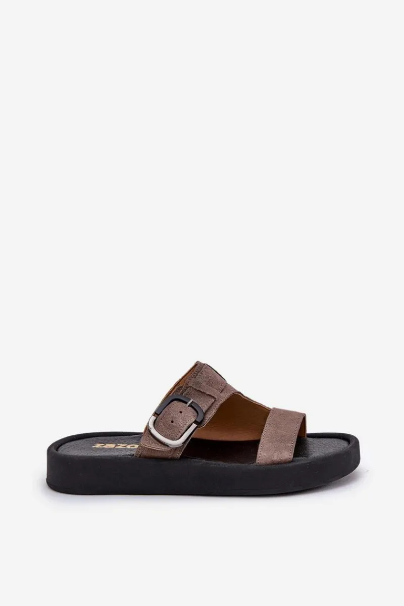 Klapki Damskie Klasyczne>Zazoo Zamszowe Klapki Damskie Na Platformie 3024 Brązowe Brązowy