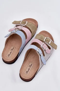 New Zamszowe Klapki Damskie Z Klamrami RR267034 Niebieskie Damskie Klapki Damskie Klasyczne