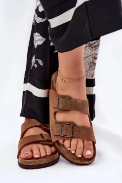 Best Zamszowe Klapki Damskie Z Klamrami Big Star RR274A394 Brązowe Damskie Klapki Damskie Big Star|Klapki Damskie Klasyczne