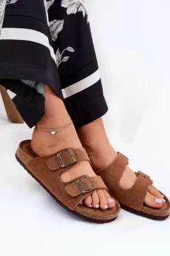 Best Zamszowe Klapki Damskie Z Klamrami Big Star RR274A394 Brązowe Damskie Klapki Damskie Big Star|Klapki Damskie Klasyczne