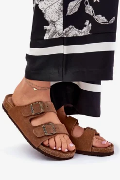 Best Zamszowe Klapki Damskie Z Klamrami Big Star RR274A394 Brązowe Damskie Klapki Damskie Big Star|Klapki Damskie Klasyczne