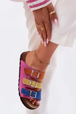 Sale Panto Fino Zamszowe Klapki Damskie Z Klamrami RR267033 Fuksja