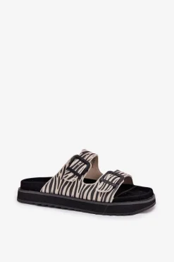 Clearance D.Franklin Zamszowe Klapki Damskie Z Klamrami DFSH405002 Zebra