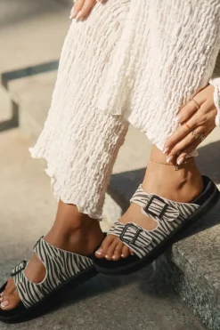 Clearance D.Franklin Zamszowe Klapki Damskie Z Klamrami DFSH405002 Zebra