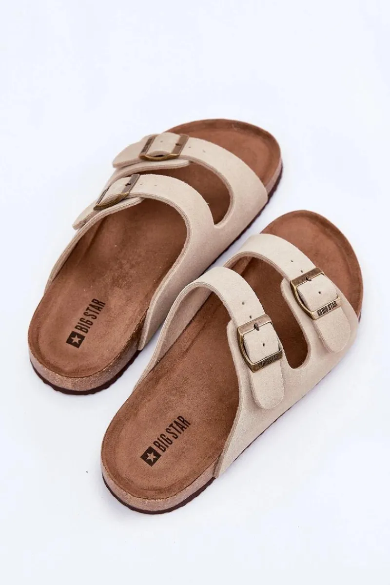 Klapki Damskie Big Star|Klapki Damskie Klasyczne>Big Star Shoes Zamszowe Klapki Damskie Z Klamrami Big Star RR274A391 Beżowe Beżowy